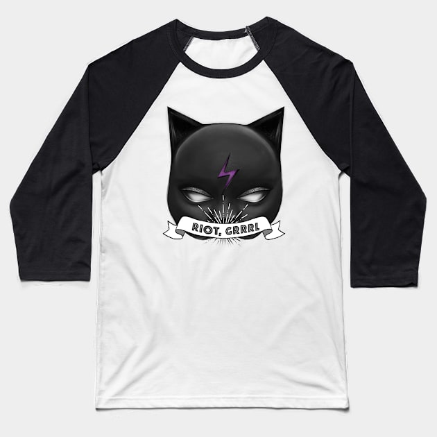 Riot grrl black cat mask Baseball T-Shirt by Meakm